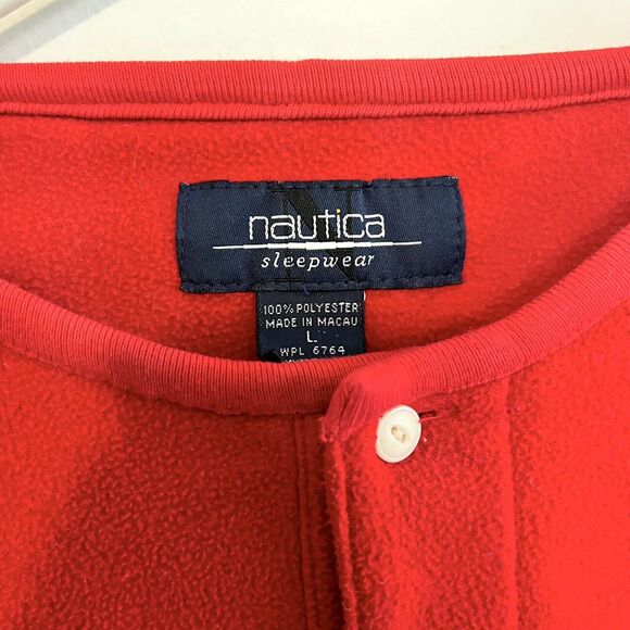 Nautica Plaid Fleece Sweater Henley Sleepwear Long Sleeve Red VTG Y2K Sz L - Picture 5 of 5